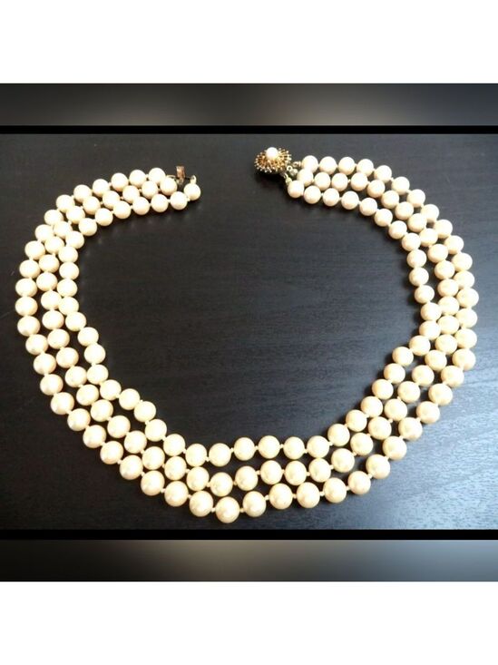 Dancraft Jewelry - VINTAGE SIGNED DANECRAFT STERLING GLASS PEARL TRIPLE STRAND 17" NECKLACE